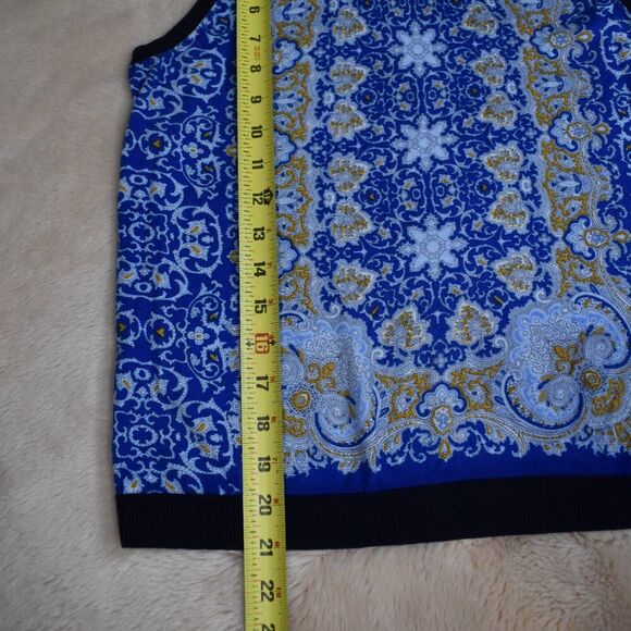 Talbots Sleeveless Sweater Pullover Size M Petite Blue Boho Paisley Vest - Picture 6 of 15